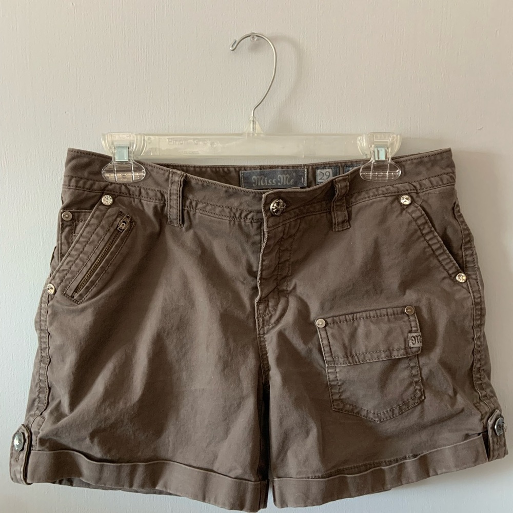Miss Me Brown Cargo Shorts with Rolled Hem